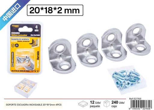 [02765] Sopporte escuadra inoxidable 20*18*2mm 4PCS - Accesorios de ferretería