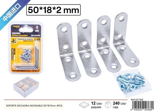 [02768] Soporte escuadra inoxidable 50 x 18 x 2 mm (4 pcs) - Accesorios de ferretería