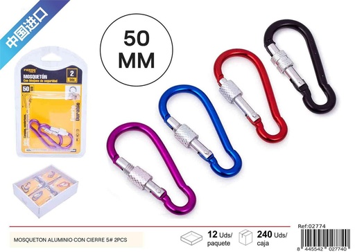 [02774] Mosquetón de aluminio con cierre 5# 2 piezas para acampada y senderismo