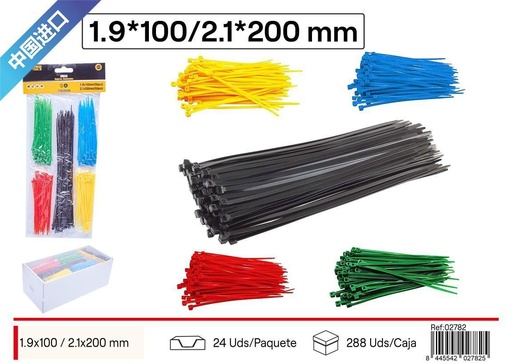 [02782] Bridas de color surtidas 1.9x100mm 200 piezas, 2.1x100mm 50 piezas - Accesorios de ferretería