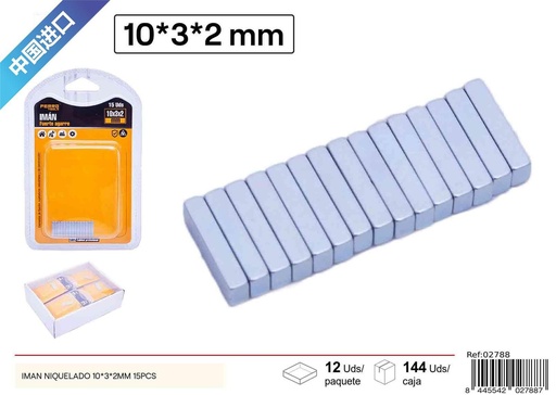 [02788] Imán niquelado rectangular 10*3*2 mm 15 pcs - Accesorios ferretería