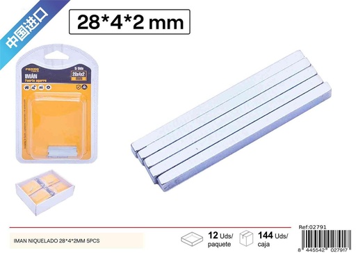 [02791] Imán niquelado 28*4*2mm (5 pcs) - Accesorios de ferretería