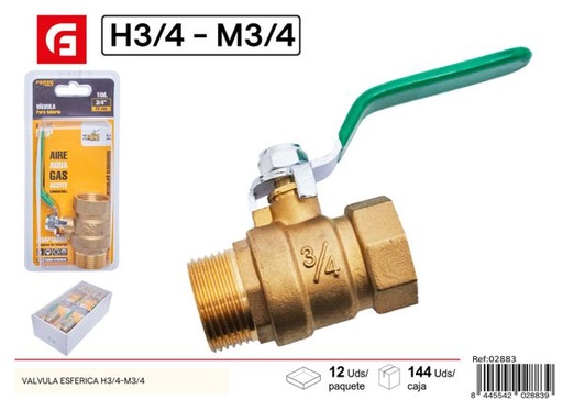 [02883] Válvula esférica con rosca interna y externa 3/4 para fontanería