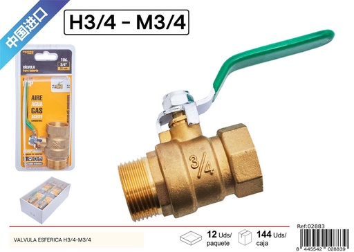[02883] Válvula esférica con rosca interna y externa 3/4 para fontanería