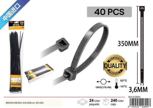 [02890] Bridas negras 40 pcs 3.6*350 mm - Herrajería y accesorios