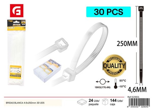 [02901] Bridas blancas de nylon 4.6x250mm 30 uds para sujeción