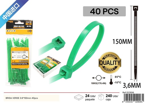 [02906] Brida verde 3.6*150mm 40pcs para sujetar cables