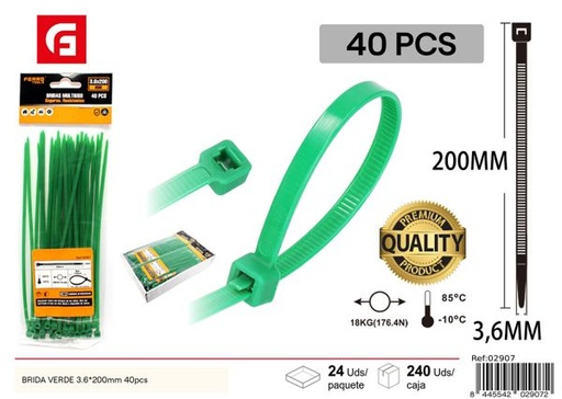 [02907] Brida verde 3.6x200mm 40pcs para sujeción