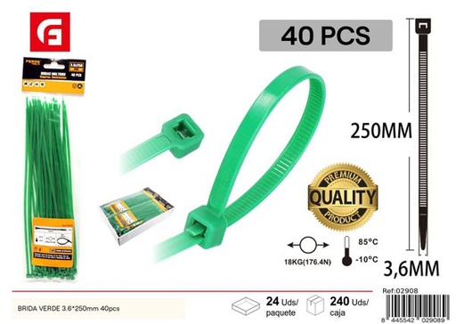 [02908] Brida verde 3.6x250mm 40pcs para sujeción