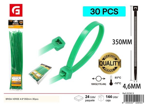 [02913] Brida verde 4.6x350mm 30pcs para ferretería