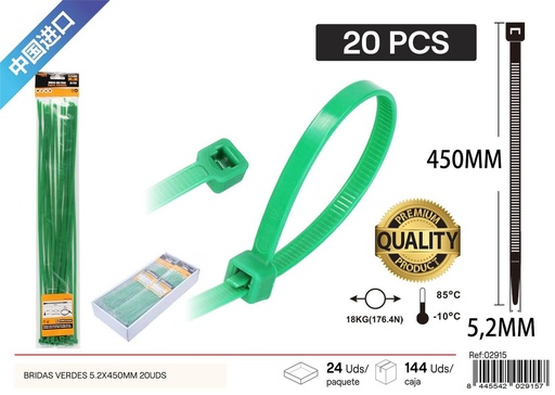 [02915] Brida verde 5.2*450mm (20pcs) - Accesorios de ferretería