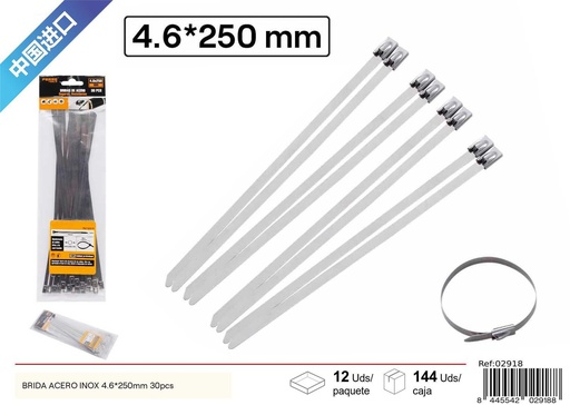 [02918] Bridas de acero inoxidable 30 piezas 4.6x250 mm - Accesorios de ferretería