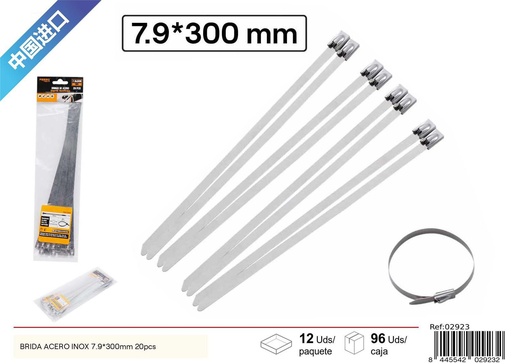 [02923] Brida de acero inoxidable 7.9*300mm 20pcs - Ferretería