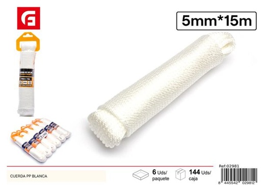 [02981] Cuerda de PP blanca 5mm x 15m para bricolaje