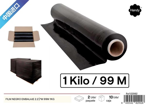 [02992] Film negro embalaje 2.2µm 99m 1kg para envíos y protección