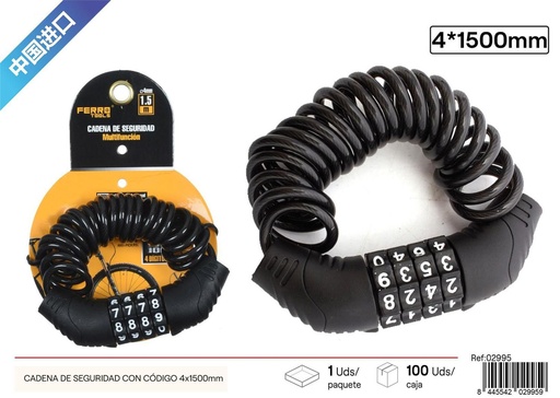 [02995] Cadena de seguridad con código 4x1500mm - Accesorios de bicicleta