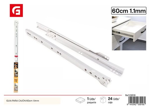 [03016] Guía para cajón blanca 60cm 1.1mm para muebles