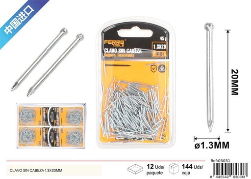[03031] Clavo sin cabeza 1.3X20 mm - Accesorios de ferretería