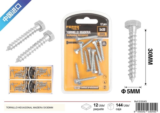 [03045] Tornillo hexagonal madera 5*30 mm - Accesorios de ferretería