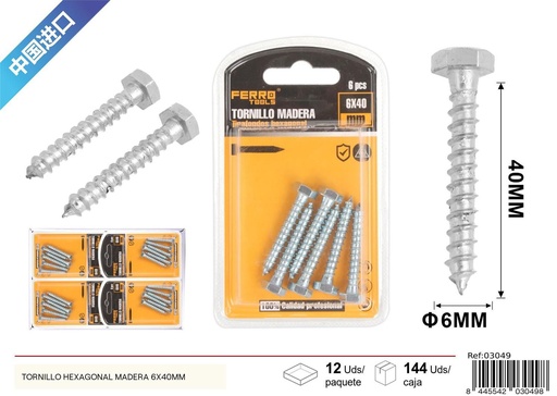 [03049] Tornillo hexagonal madera 6*40 mm - Accesorios de ferretería