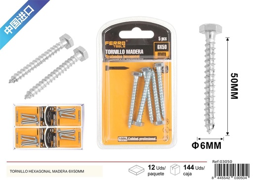 [03050] Tornillo hexagonal madera 6*50 mm - Accesorios de ferretería