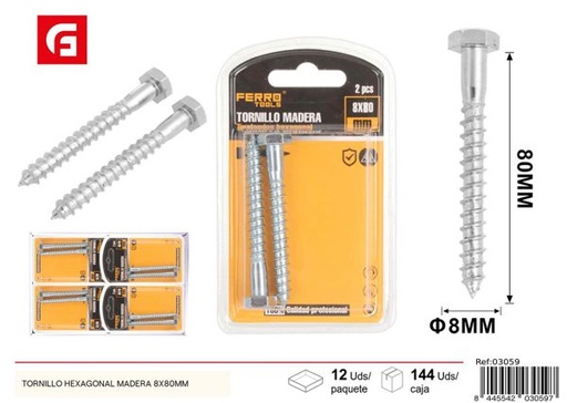 [03059] Tornillo hexagonal para madera 8x80mm