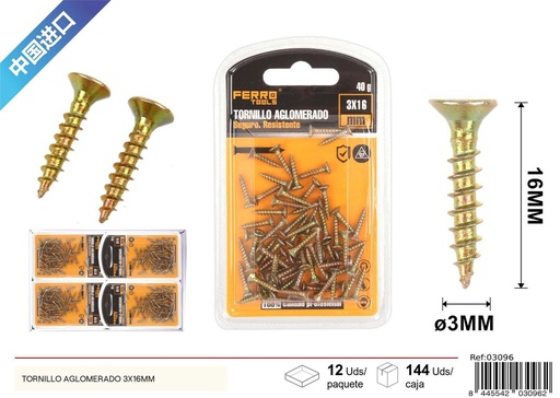 [03096] Tornillo aglomerado 3X20 mm - Accesorios de ferretería