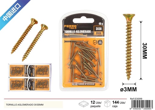 [03099] Tornillo aglomerado 3X40 mm - Accesorios de ferretería