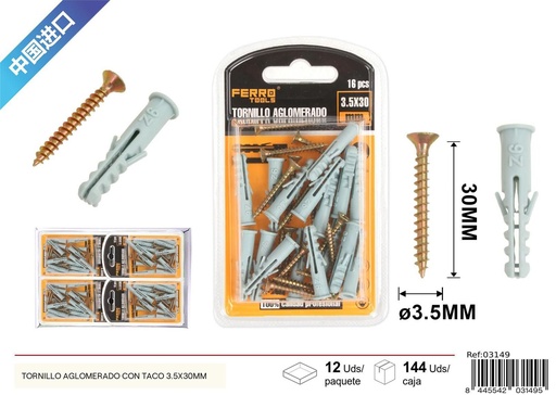 [03149] Tornillo aglomerado con taco 4*20 mm - Accesorios de ferretería