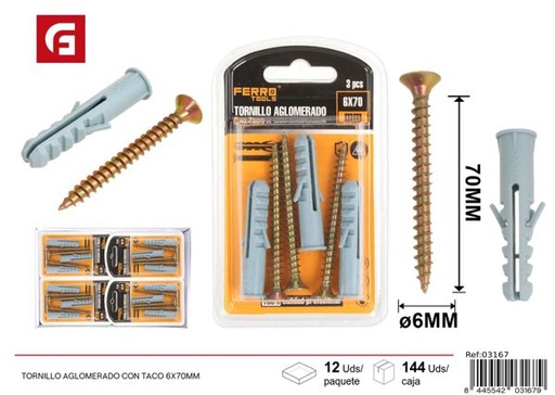 [03167] Tornillo aglomerado con taco 6x70mm