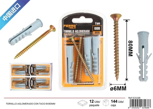 [03168] Tornillo aglomerado con taco 6x80mm