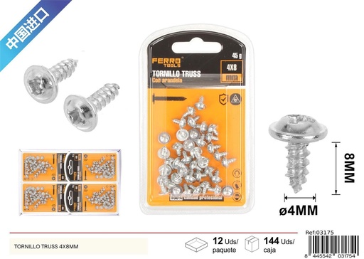 [03175] Tornillo Truss autoperforante galvanizado 4x8mm - Accesorios de ferretería