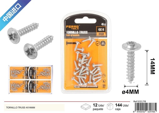 [03178] Tornillo Truss autoperforante galvanizado 4x14mm - Accesorios de ferretería