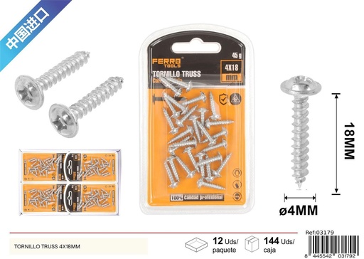 [03179] Tornillo Truss autoperforante galvanizado 4x18mm - Accesorios de ferretería