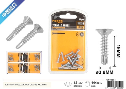 [03184] Tornillo Truss autoperforante 3.9x19mm - Accesorios de ferretería