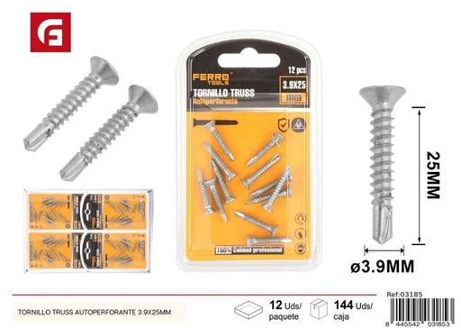 [03185] Tornillo truss autoperforante 3.9x25mm para fijaciones