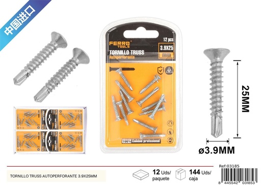 [03185] Tornillo truss autoperforante 3.9x25mm para fijaciones