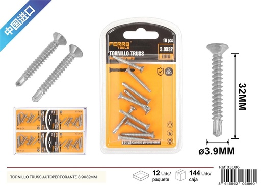 [03186] Tornillo Truss autoperforante 3.9x32mm - Accesorios de ferretería