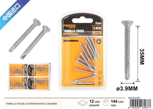 [03187] Tornillo truss autoperforante 3.9x35mm para fijación y construcción