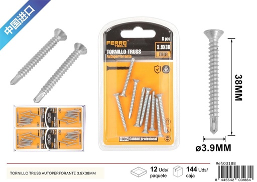 [03188] Tornillo truss autoperforante 3.9x38mm para fijación y construcción