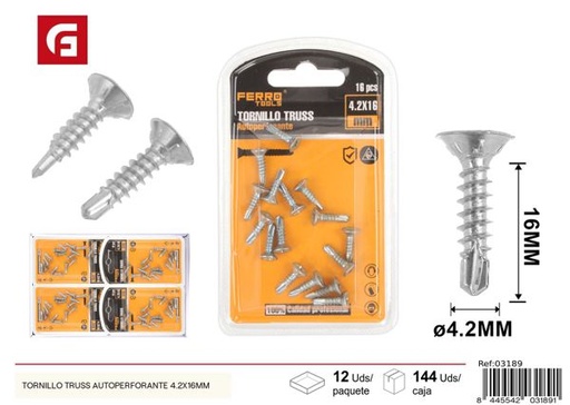 [03189] Tornillo autoperforante truss 4.2x16mm para ferretería