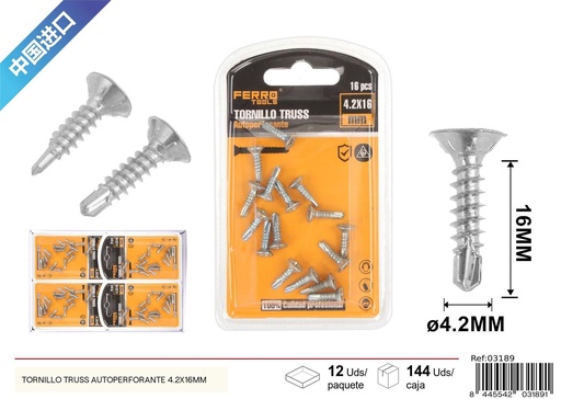 [03189] Tornillo autoperforante truss 4.2x16mm para ferretería