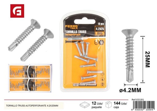 [03191] Tornillo truss autoperforante 4.2x25mm para fijación