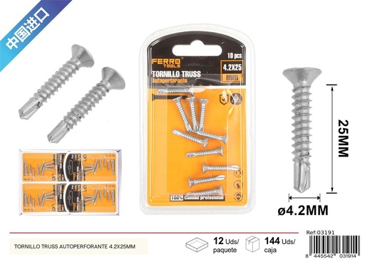 [03191] Tornillo truss autoperforante 4.2x25mm para fijación