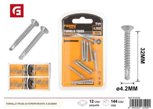 [03192] Tornillo Truss autoperforante 4.2x32mm para fijación y construcción