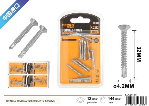 [03192] Tornillo Truss autoperforante 4.2x32mm para fijación y construcción