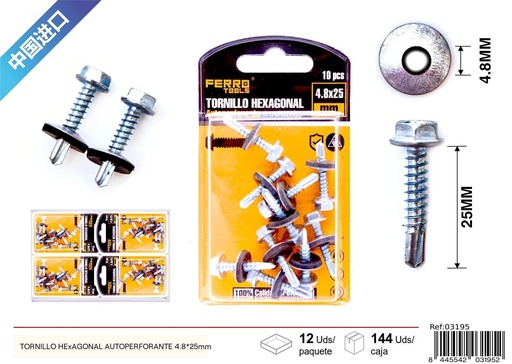 [03195] Tornillo hexagonal autoperforante 4.8x25mm - Accesorios de ferretería