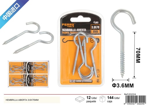[03224] Hembrilla abierta 3.6x70mm - Accesorios de ferretería