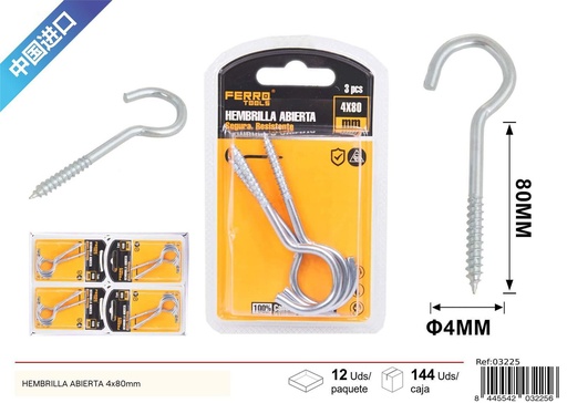 [03225] Hembrilla abierta 4x80mm - Accesorios de ferretería