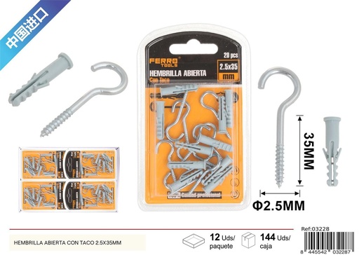 [03228] Hembrilla abierta con taco 2.5x35mm - Accesorios de ferretería